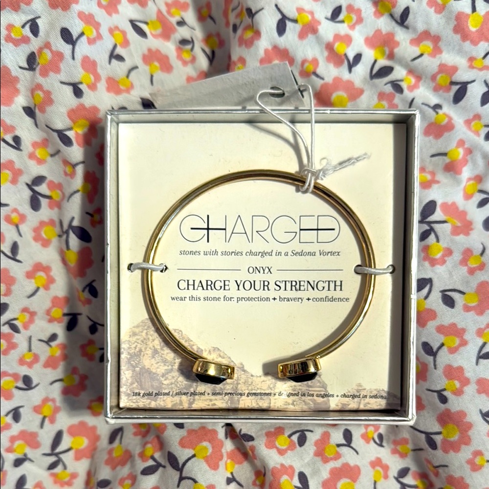 Charged Gold Plated Bracelet with Onyx Accents
